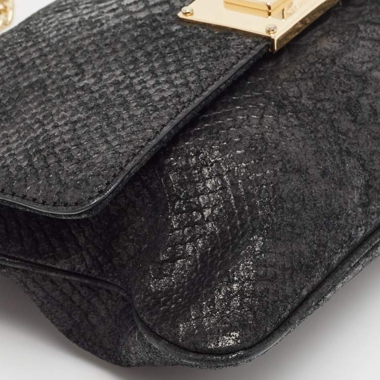 Pre Owned MICHAEL Michael Kors Black Python Embossed Leather Turnlock Chain Bag