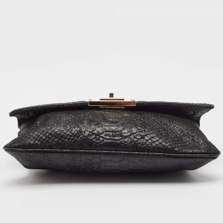 Pre Owned MICHAEL Michael Kors Black Python Embossed Leather Turnlock Chain Bag
