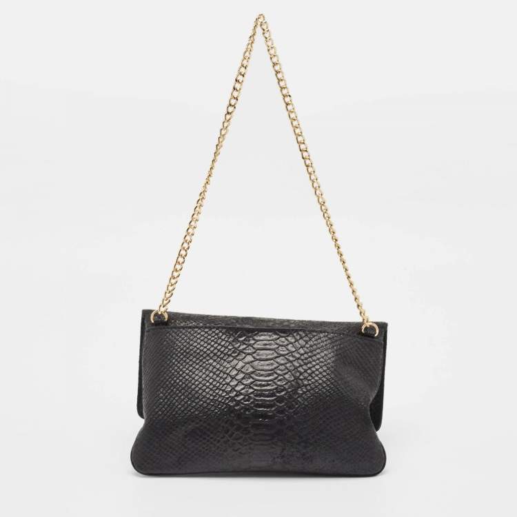 Pre Owned MICHAEL Michael Kors Black Python Embossed Leather Turnlock Chain Bag