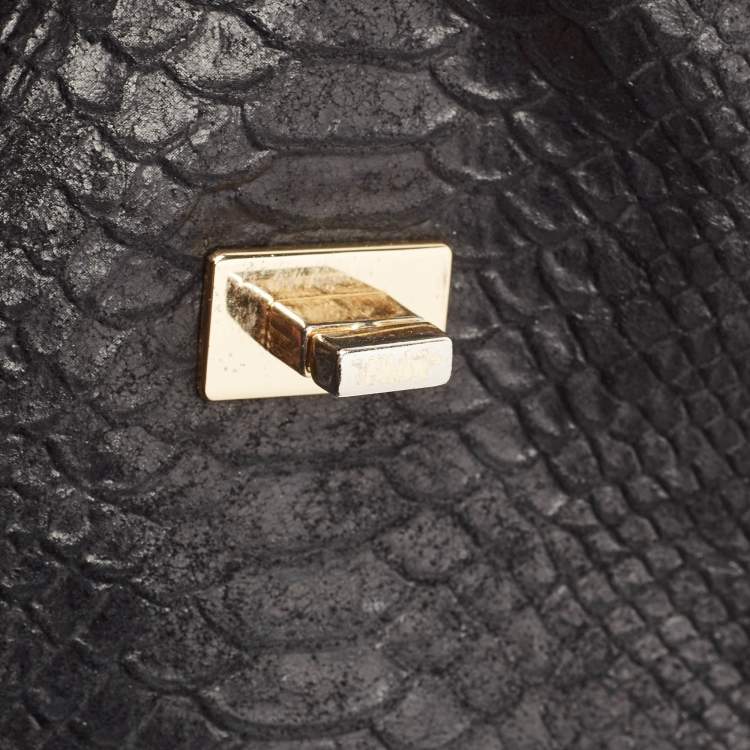 Pre Owned MICHAEL Michael Kors Black Python Embossed Leather Turnlock Chain Bag