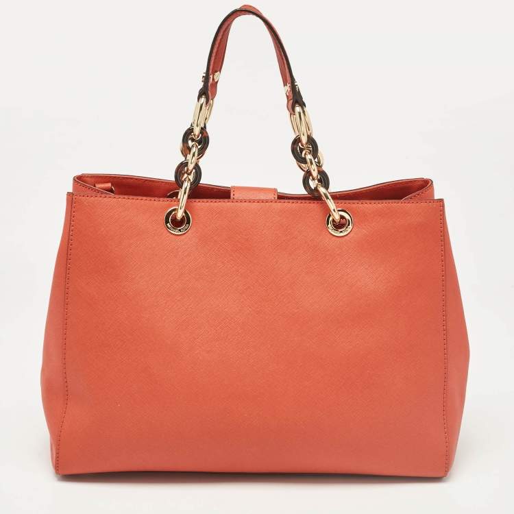 Pre Owned MICHAEL Michael Kors Orange Leather Cynthia Tote