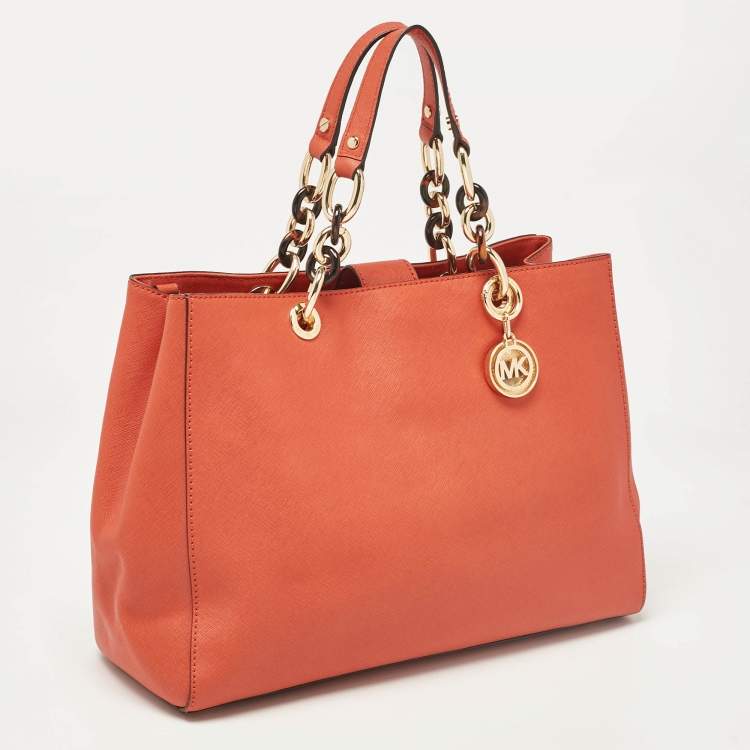 Pre Owned MICHAEL Michael Kors Orange Leather Cynthia Tote