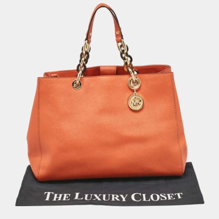 Pre Owned MICHAEL Michael Kors Orange Leather Cynthia Tote