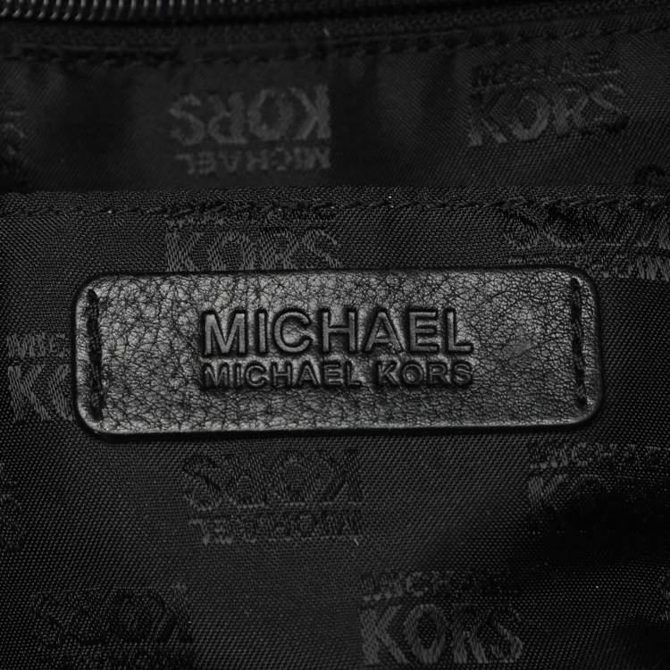Pre Owned MICHAEL Michael Kors Beige/Black Monogram Canvas and Leather Bedford Satchel