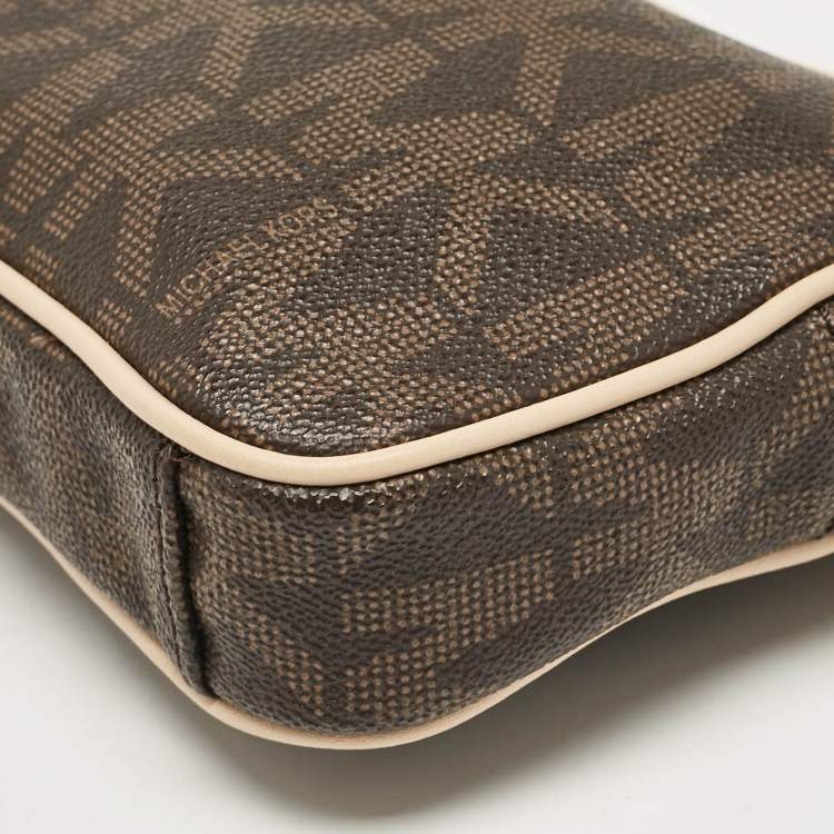 Pre Owned MICHAEL Michael Kors Beige/Brown Signature Coated Canvas and Leather Mini Camera Crossbody Bag