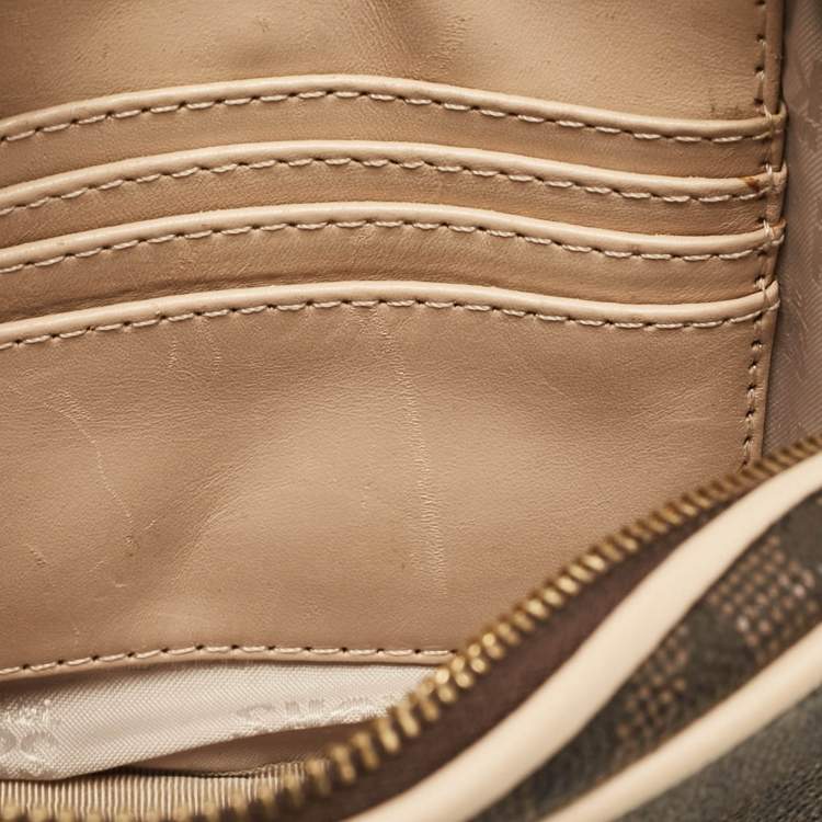 Pre Owned MICHAEL Michael Kors Beige/Brown Signature Coated Canvas and Leather Mini Camera Crossbody Bag