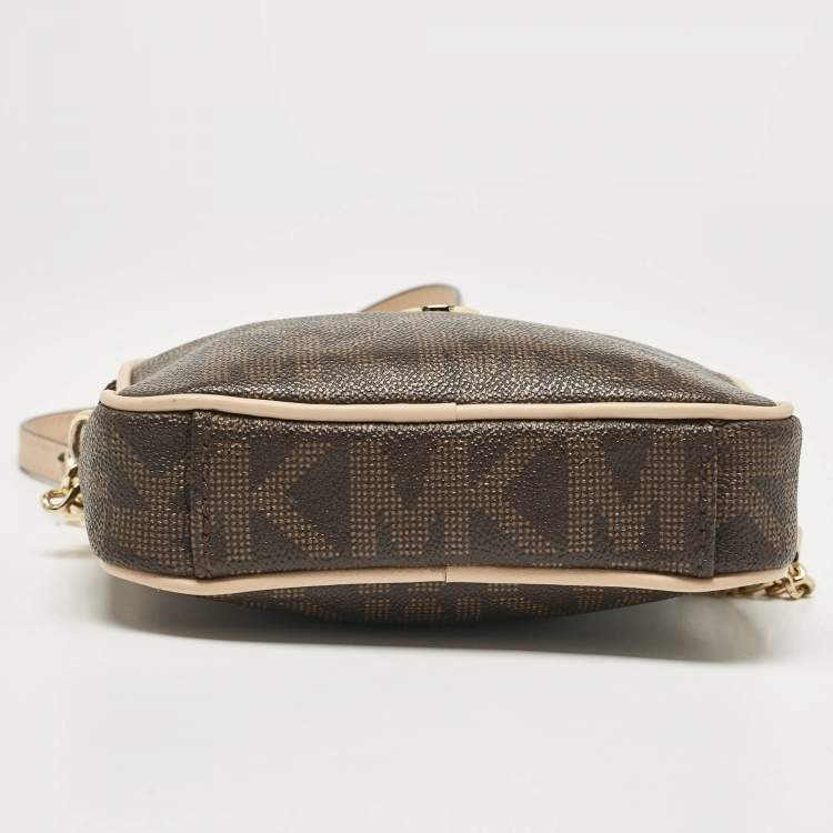 Pre Owned MICHAEL Michael Kors Beige/Brown Signature Coated Canvas and Leather Mini Camera Crossbody Bag