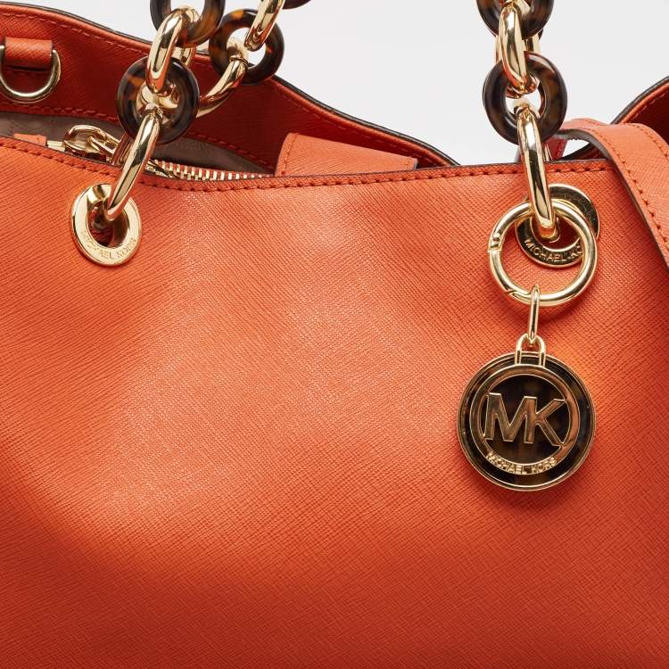 Pre Owned MICHAEL Michael Kors Orange Leather Medium Cynthia Tote