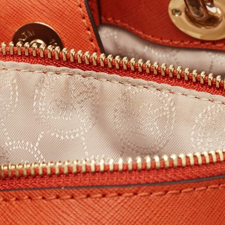 Pre Owned MICHAEL Michael Kors Orange Leather Medium Cynthia Tote