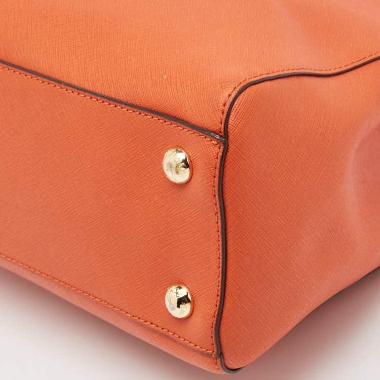 Pre Owned MICHAEL Michael Kors Orange Leather Medium Cynthia Tote