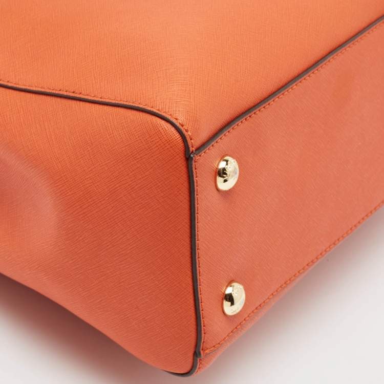 Pre Owned MICHAEL Michael Kors Orange Leather Medium Cynthia Tote