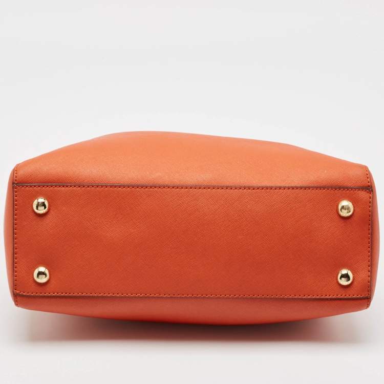 Pre Owned MICHAEL Michael Kors Orange Leather Medium Cynthia Tote