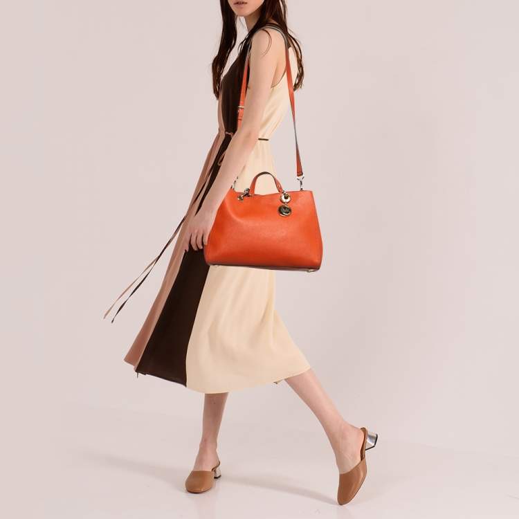 Pre Owned MICHAEL Michael Kors Orange Leather Medium Cynthia Tote