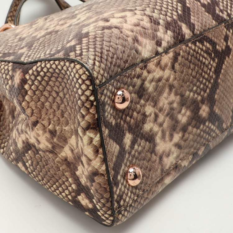 Pre Owned MICHAEL Michael Kors Beige/Brown Python Embossed Leather Cynthia Satchel