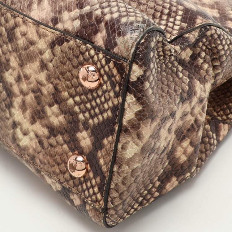 Pre Owned MICHAEL Michael Kors Beige/Brown Python Embossed Leather Cynthia Satchel
