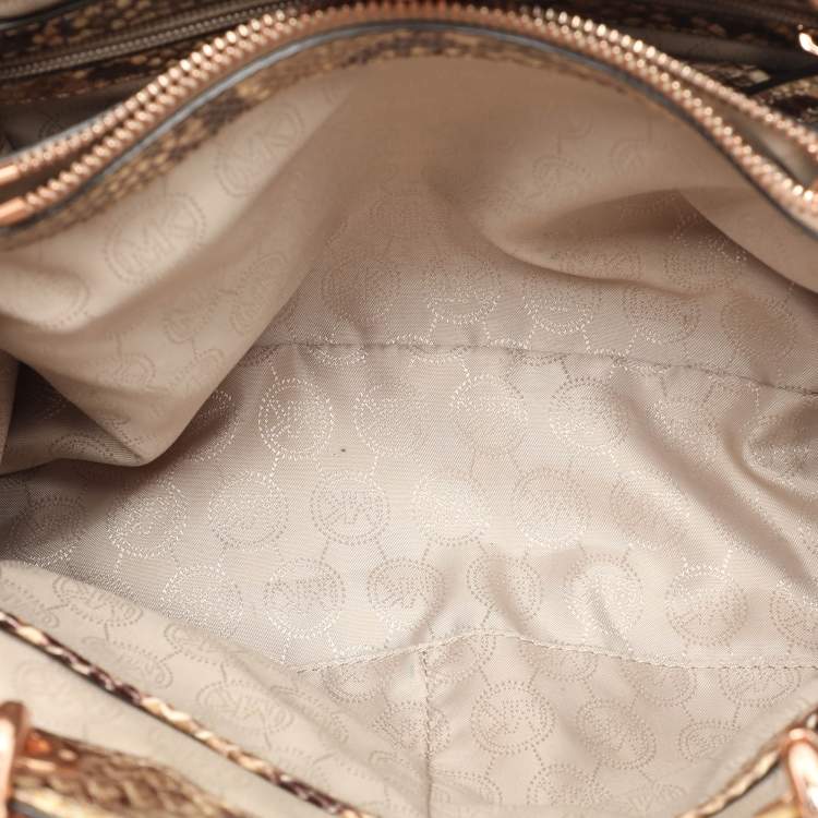 Pre Owned MICHAEL Michael Kors Beige/Brown Python Embossed Leather Cynthia Satchel