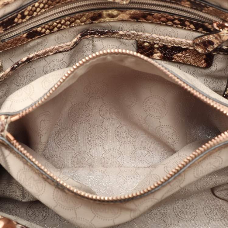 Pre Owned MICHAEL Michael Kors Beige/Brown Python Embossed Leather Cynthia Satchel
