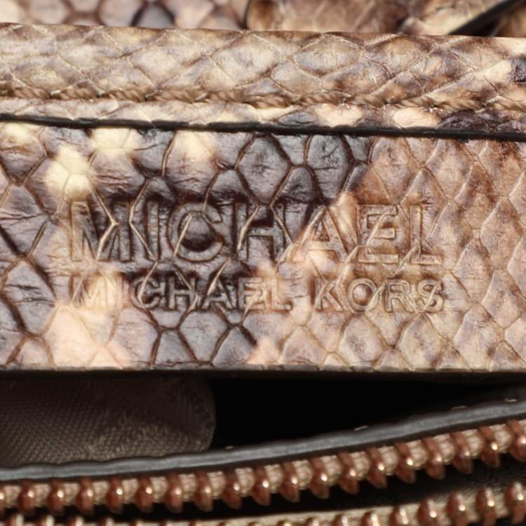 Pre Owned MICHAEL Michael Kors Beige/Brown Python Embossed Leather Cynthia Satchel