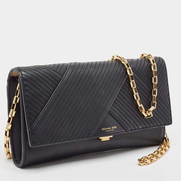 Pre Owned MICHAEL Michael Kors Quilted Black Leather Flap Chain Clutch