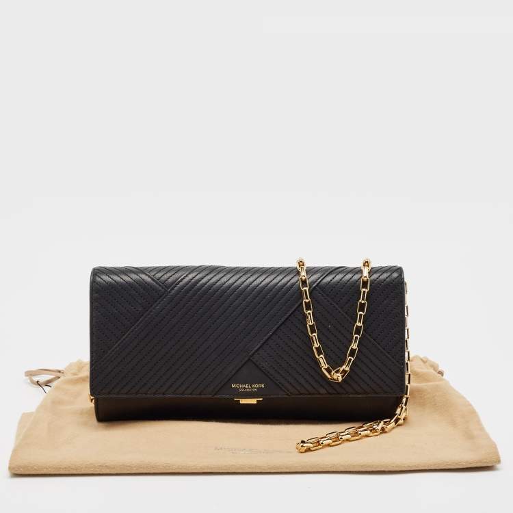 Pre Owned MICHAEL Michael Kors Quilted Black Leather Flap Chain Clutch