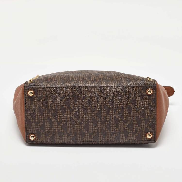 Pre Owned MICHAEL Michael Kors Brown Signature Coated Canvas and Leather Studded Sandrine Tote