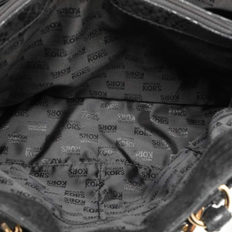 Pre Owned MICHAEL Michael Kors Black Python Print Leather Large East West Hamilton Tote