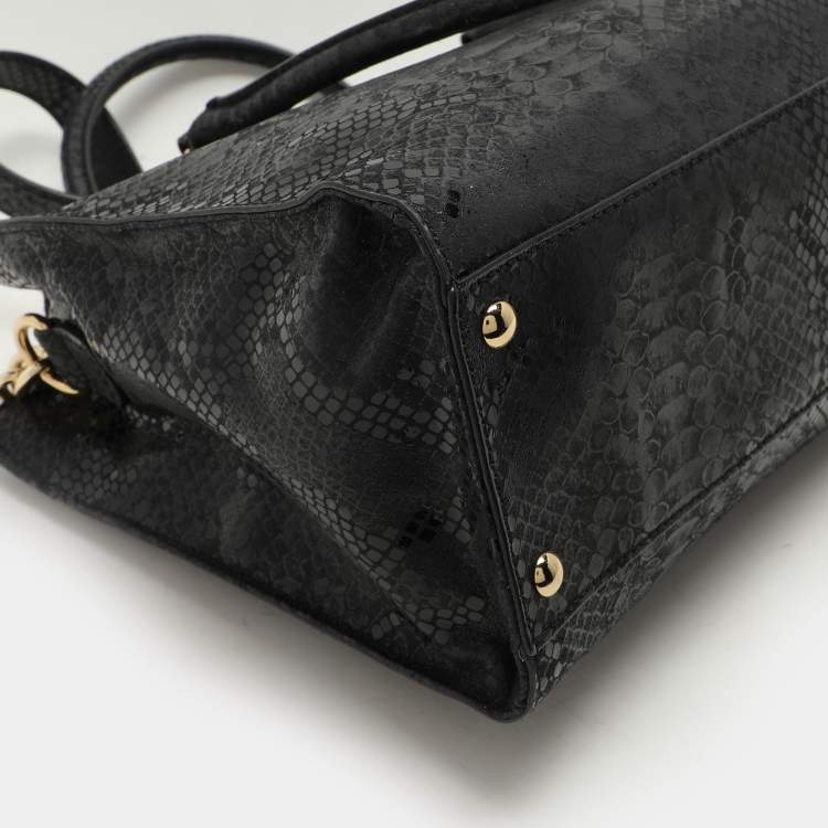 Pre Owned MICHAEL Michael Kors Black Python Print Leather Large East West Hamilton Tote