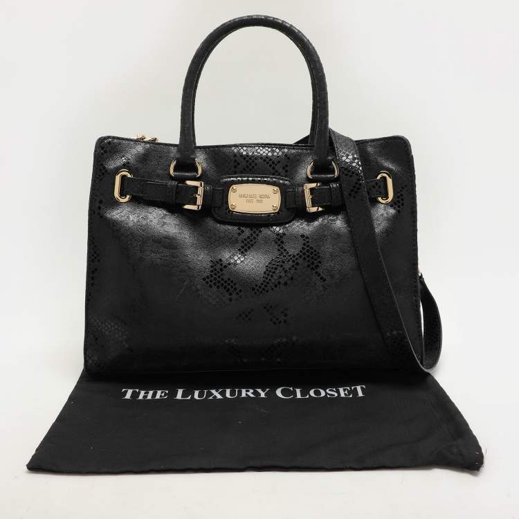 Pre Owned MICHAEL Michael Kors Black Python Print Leather Large East West Hamilton Tote