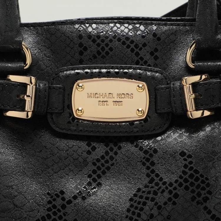Pre Owned MICHAEL Michael Kors Black Python Print Leather Large East West Hamilton Tote