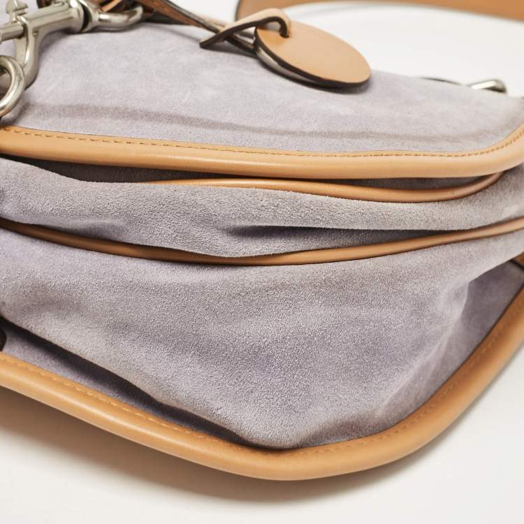 Pre Owned Michael Michael Kors Brown/Lilac Suede Saddle Shoulder Bag