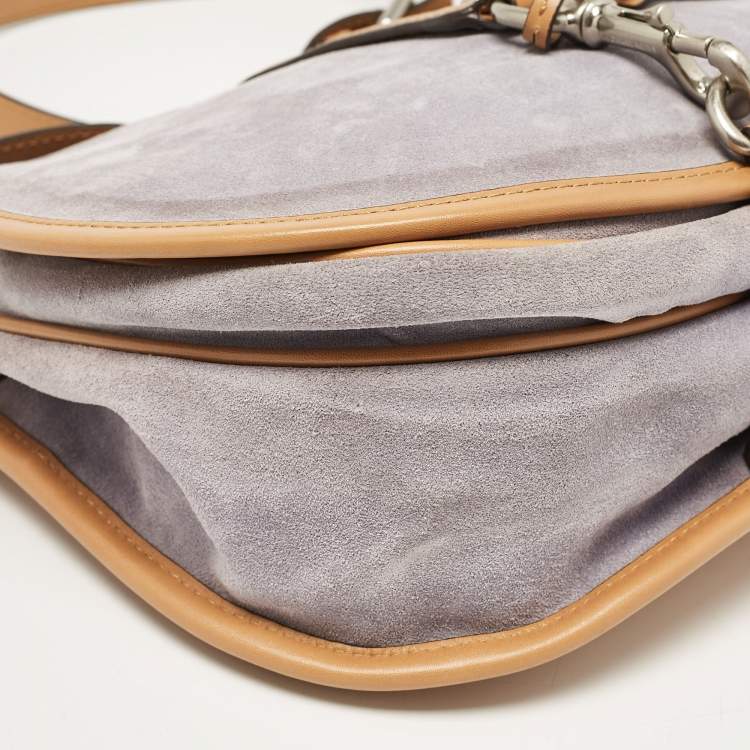 Pre Owned Michael Michael Kors Brown/Lilac Suede Saddle Shoulder Bag