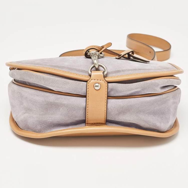 Pre Owned Michael Michael Kors Brown/Lilac Suede Saddle Shoulder Bag