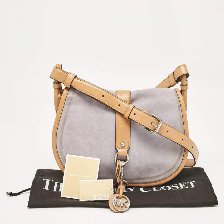 Pre Owned Michael Michael Kors Brown/Lilac Suede Saddle Shoulder Bag