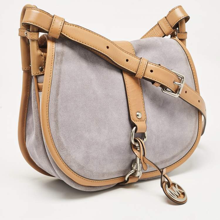 Pre Owned Michael Michael Kors Brown/Lilac Suede Saddle Shoulder Bag