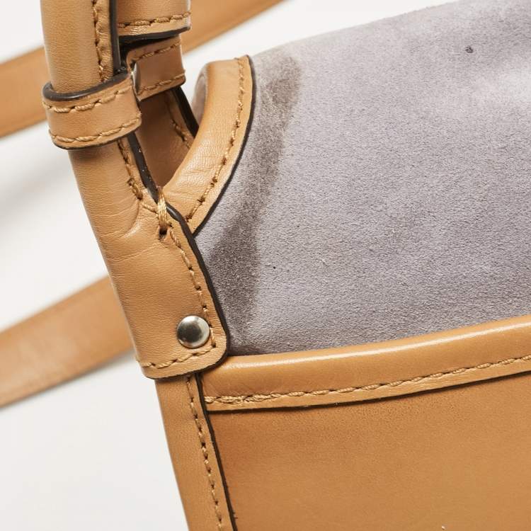 Pre Owned Michael Michael Kors Brown/Lilac Suede Saddle Shoulder Bag