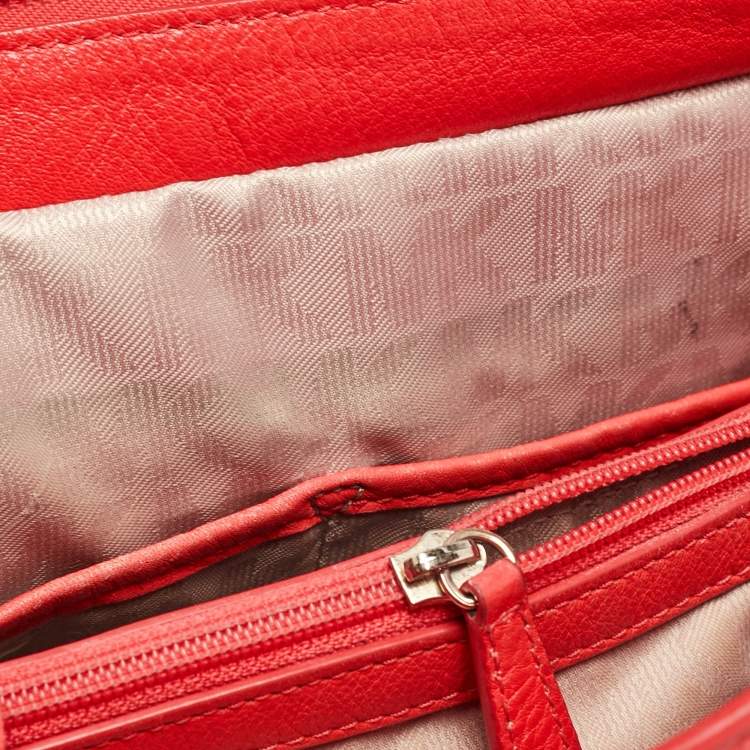 Pre Owned MICHAEL Michael Kors Red Soft Leather Anabelle Mid Zip Tote