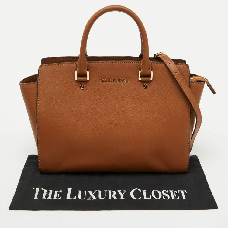 Pre Owned MICHAEL Michael Kors Brown Saffiano Leather Large Selma Satchel