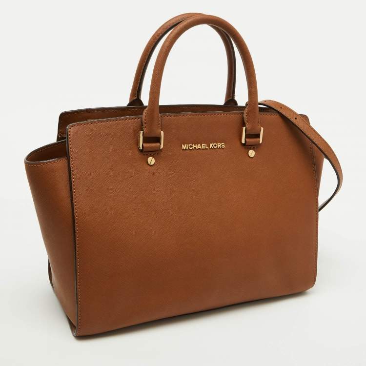 Pre Owned MICHAEL Michael Kors Brown Saffiano Leather Large Selma Satchel
