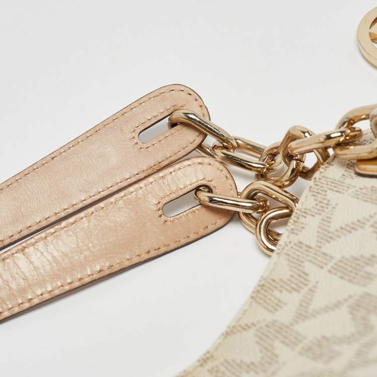 Pre Owned MICHAEL Michael Kors Off White/Beige Signature Coated Canvas and Leather Lillie Chain Hobo