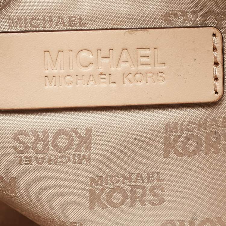 Pre Owned MICHAEL Michael Kors Off White/Beige Signature Coated Canvas and Leather Lillie Chain Hobo