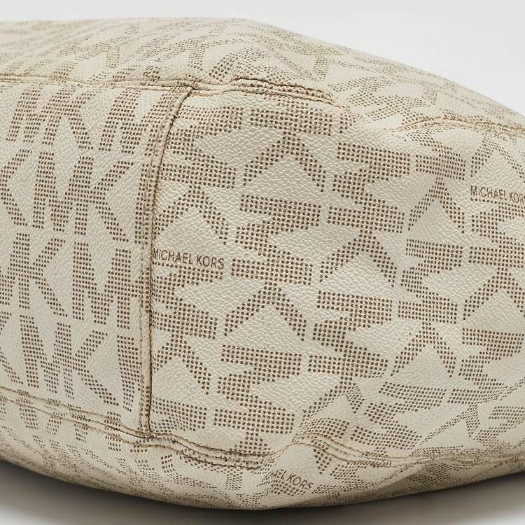 Pre Owned MICHAEL Michael Kors Off White/Beige Signature Coated Canvas and Leather Lillie Chain Hobo