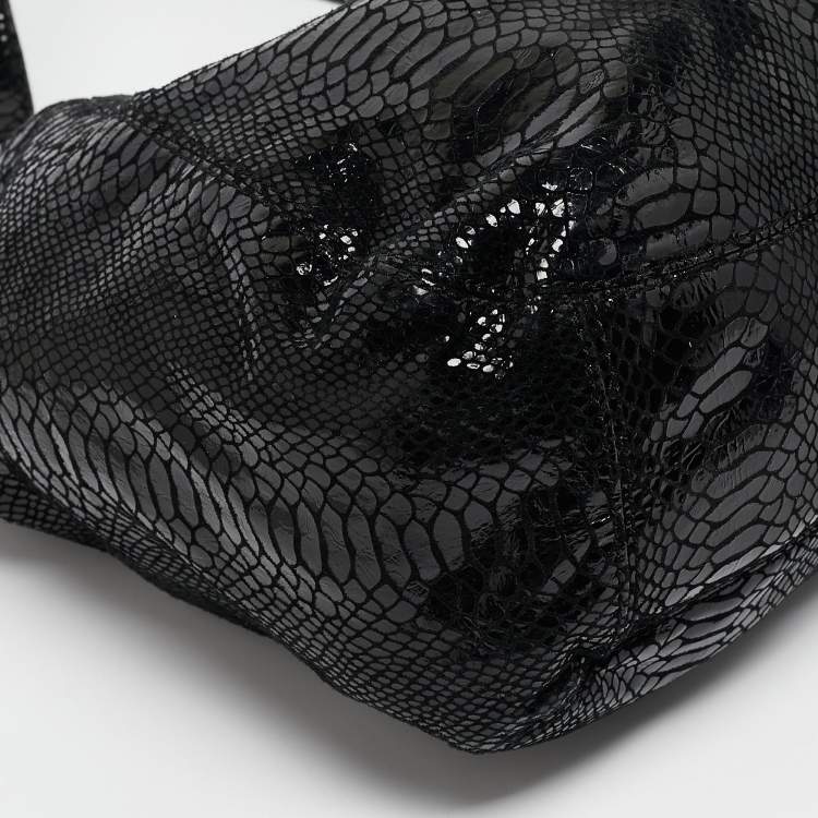 Pre Owned MICHAEL Michael Kors Black Python Effect Alcantara Fulton Hobo