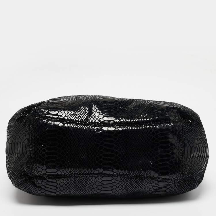 Pre Owned MICHAEL Michael Kors Black Python Effect Alcantara Fulton Hobo