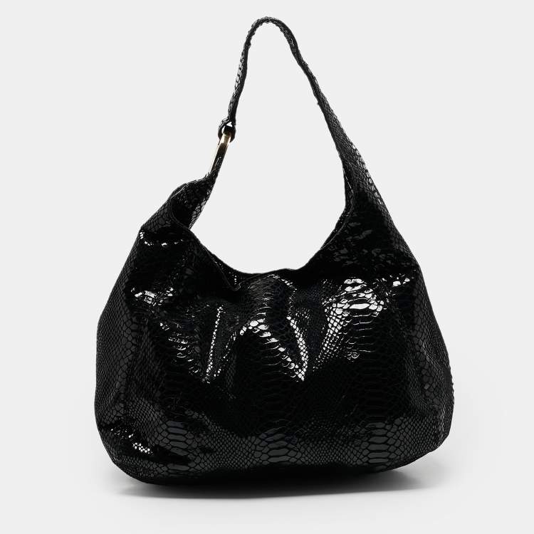 Pre Owned MICHAEL Michael Kors Black Python Effect Alcantara Fulton Hobo