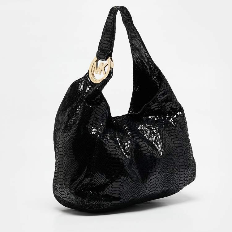 Pre Owned MICHAEL Michael Kors Black Python Effect Alcantara Fulton Hobo