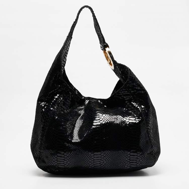 Pre Owned MICHAEL Michael Kors Black Python Effect Alcantara Fulton Hobo