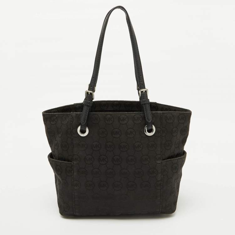 Pre Owned MICHAEL Michael Kors Black Signature Canvas and Leather Jet Set Tote