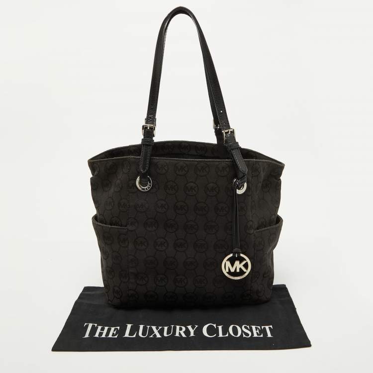 Pre Owned MICHAEL Michael Kors Black Signature Canvas and Leather Jet Set Tote