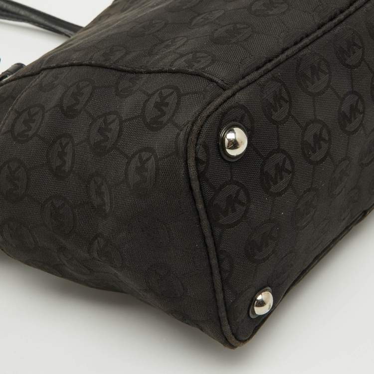 Pre Owned MICHAEL Michael Kors Black Signature Canvas and Leather Jet Set Tote