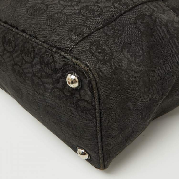 Pre Owned MICHAEL Michael Kors Black Signature Canvas and Leather Jet Set Tote